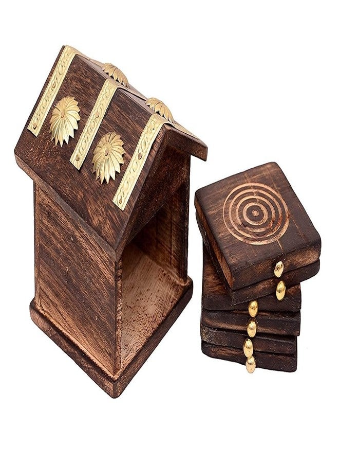 Kundi Handmade Hut Style Wooden Coaster Set with Holder | Hot & Cold Drink Coasters for Tea, Coffee & Dining Table Decor - Image 2